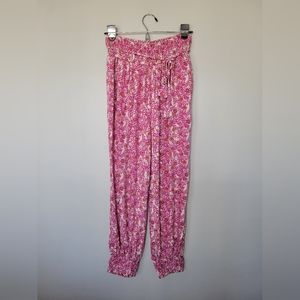 Anthropologie Pink Floral Balloon Haram Smocked Jogger Pants SZ S